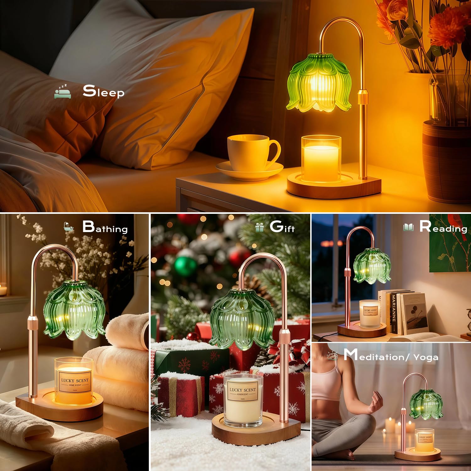 Gugsey Candle Warmer Lamp - Dimmable Candle Lamp with Timer, Flower Wax Warmer Lamp for Jar Candles, Adjustable Height Wax Melter for Gift Home Decor, Farmhouse (Green)