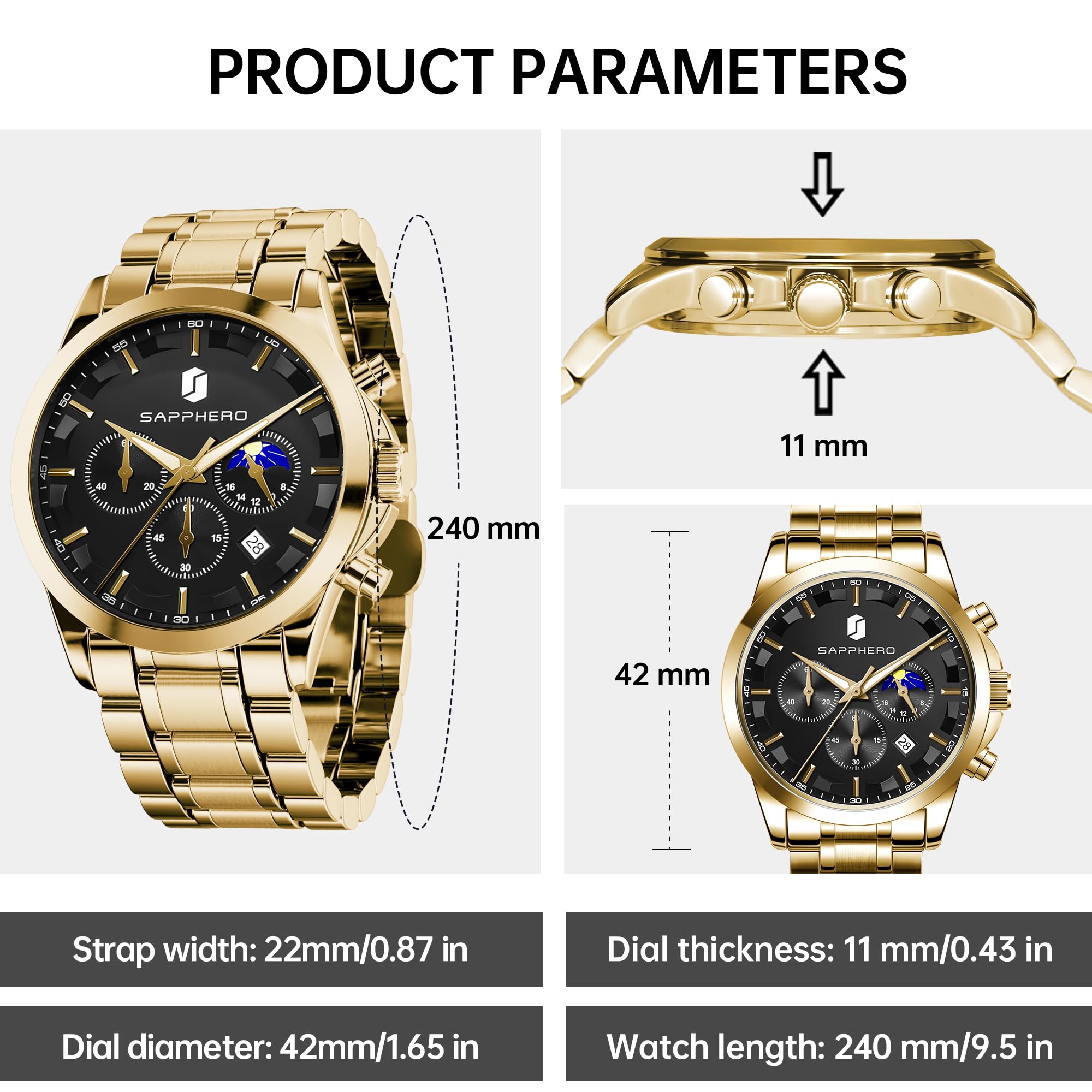 BENYAR Men's Watches Analog Quartz Chronograph Waterproof Stainless Steel Wrist Watches for Men Business Work Casual Sport Mens Dress Watch Unique Elegant Gifts for Men