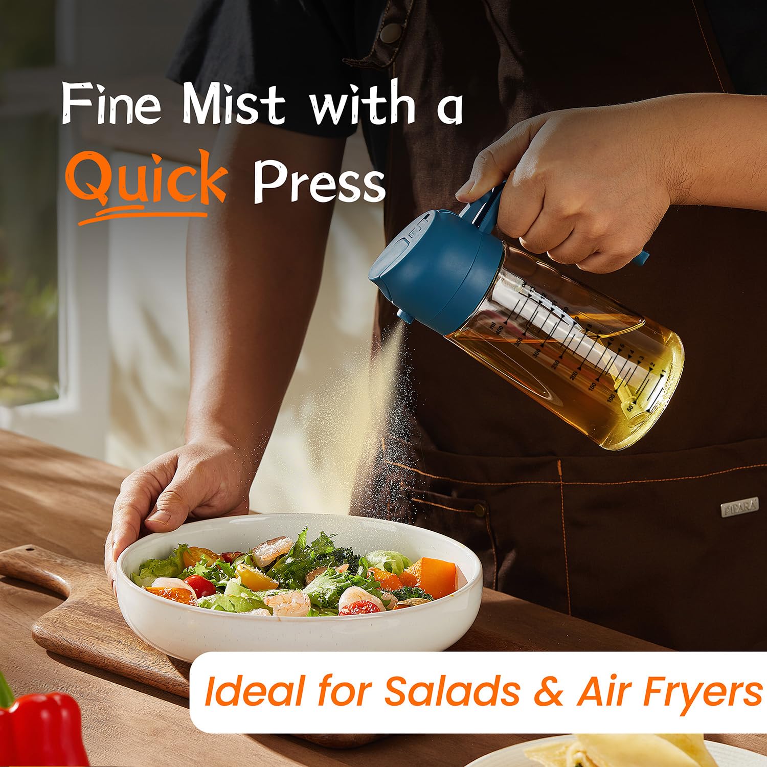 TrendPlain 16oz/470ml Glass Olive Oil Sprayer for Cooking – 2 in 1 Olive Oil Dispenser Bottle for Kitchen Gadgets and Air Fryer Accessories, Salad, BBQ - Black