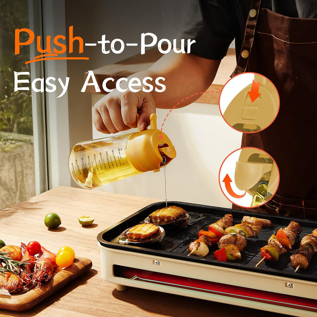 TrendPlain 16oz/470ml Glass Olive Oil Sprayer for Cooking – 2 in 1 Olive Oil Dispenser Bottle for Kitchen Gadgets and Air Fryer Accessories, Salad, BBQ - Black