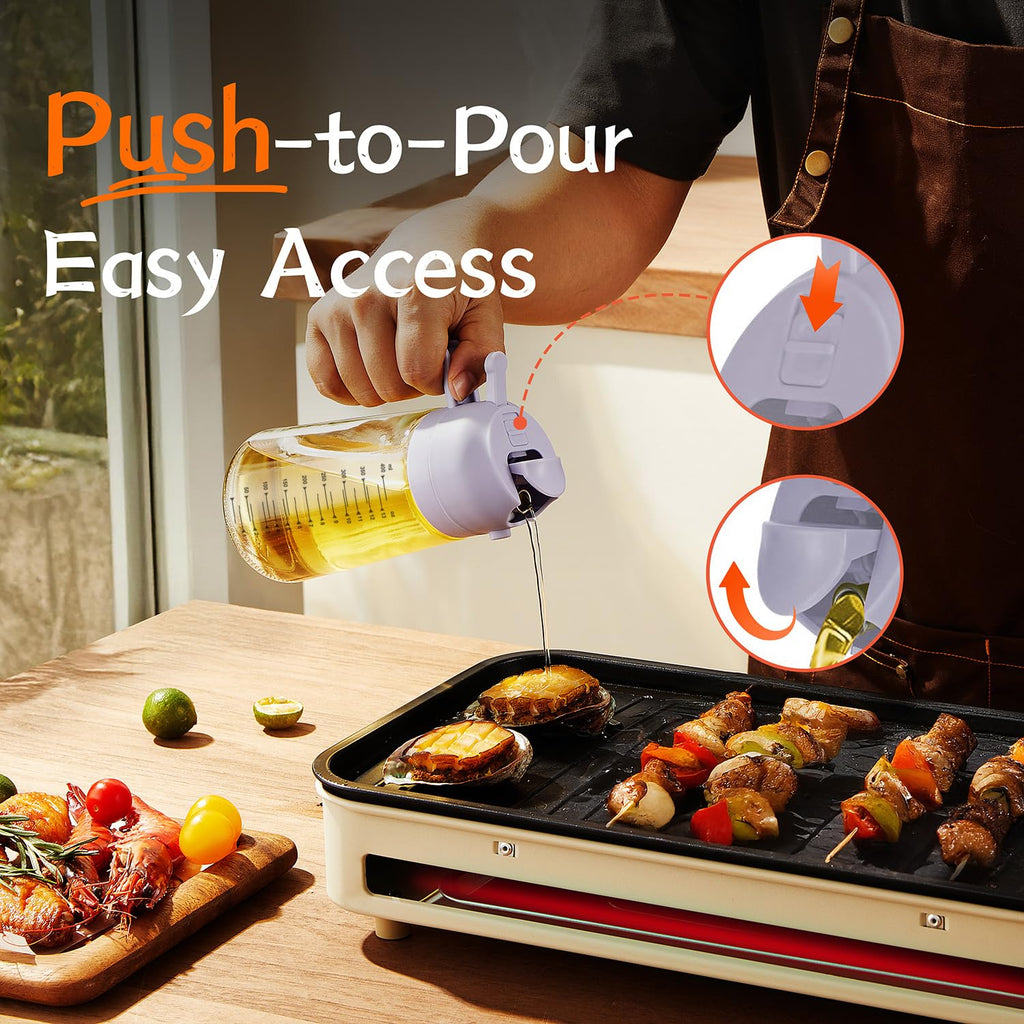 TrendPlain 16oz/470ml Glass Olive Oil Sprayer for Cooking – 2 in 1 Olive Oil Dispenser Bottle for Kitchen Gadgets and Air Fryer Accessories, Salad, BBQ - Black