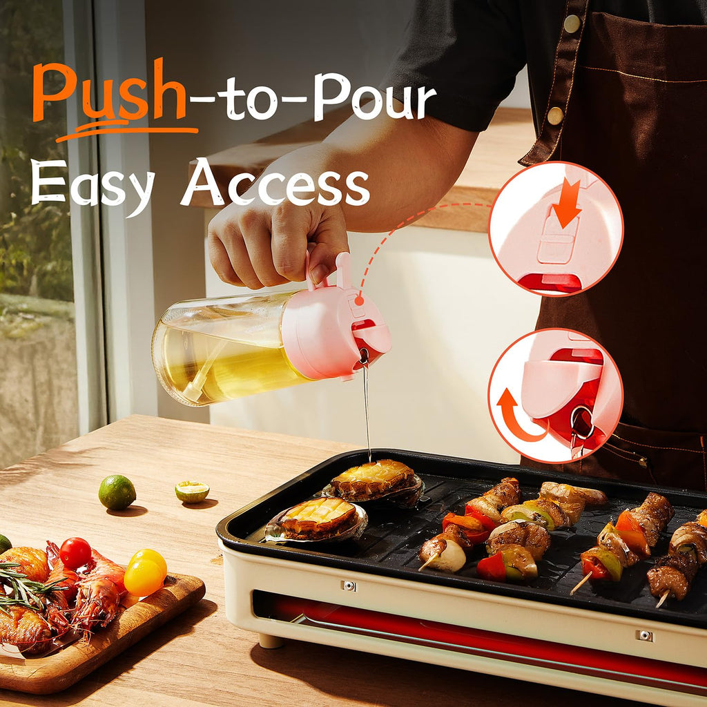 TrendPlain 16oz/470ml Glass Olive Oil Sprayer for Cooking – 2 in 1 Olive Oil Dispenser Bottle for Kitchen Gadgets and Air Fryer Accessories, Salad, BBQ - Black