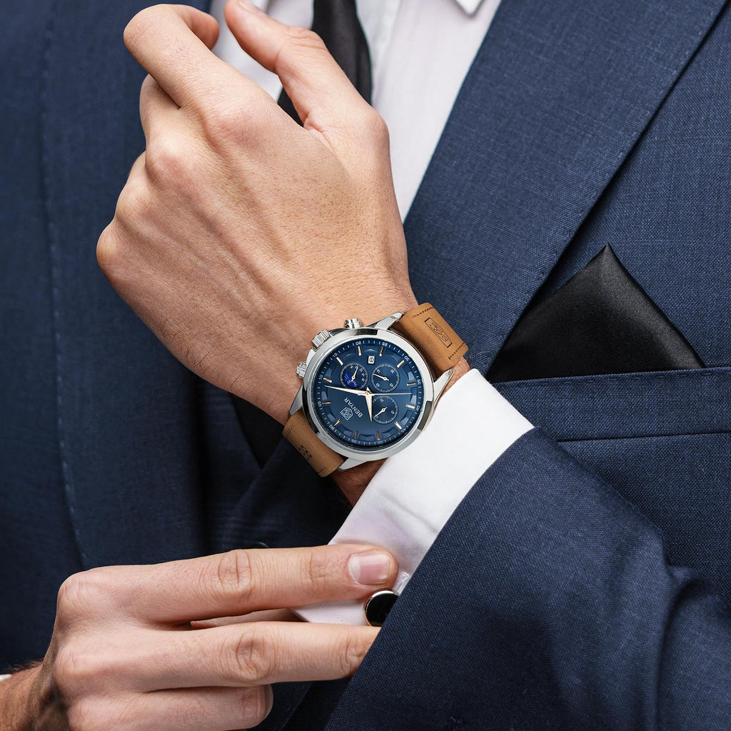 BENYAR Men's Watches Analog Quartz Chronograph Waterproof Stainless Steel Wrist Watches for Men Business Work Casual Sport Mens Dress Watch Unique Elegant Gifts for Men