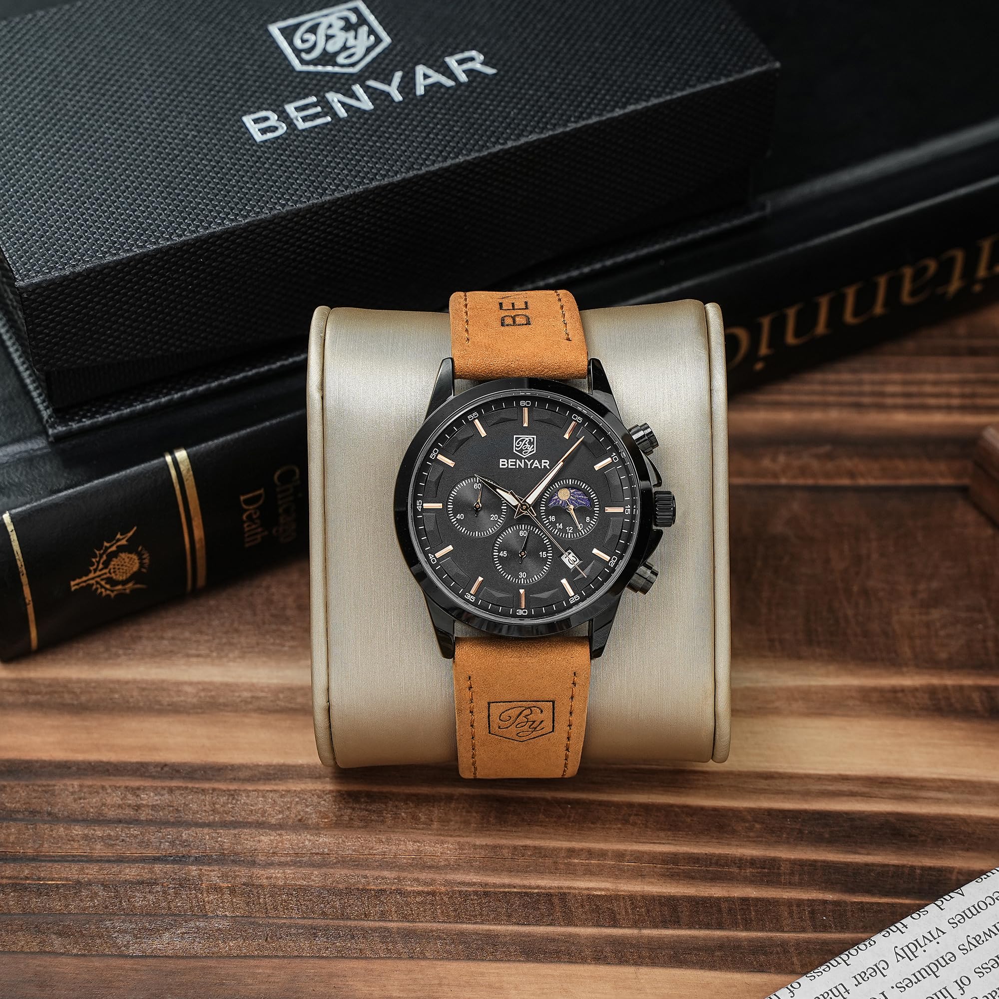 BENYAR Men's Watches Analog Quartz Chronograph Waterproof Stainless Steel Wrist Watches for Men Business Work Casual Sport Mens Dress Watch Unique Elegant Gifts for Men