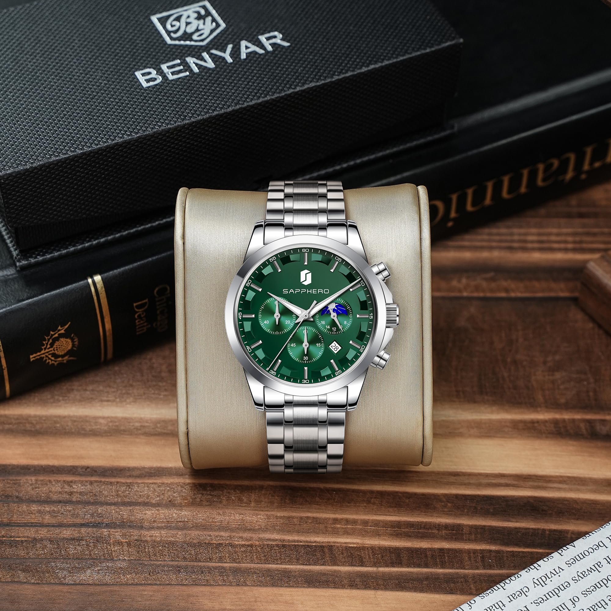 BENYAR Men's Watches Analog Quartz Chronograph Waterproof Stainless Steel Wrist Watches for Men Business Work Casual Sport Mens Dress Watch Unique Elegant Gifts for Men