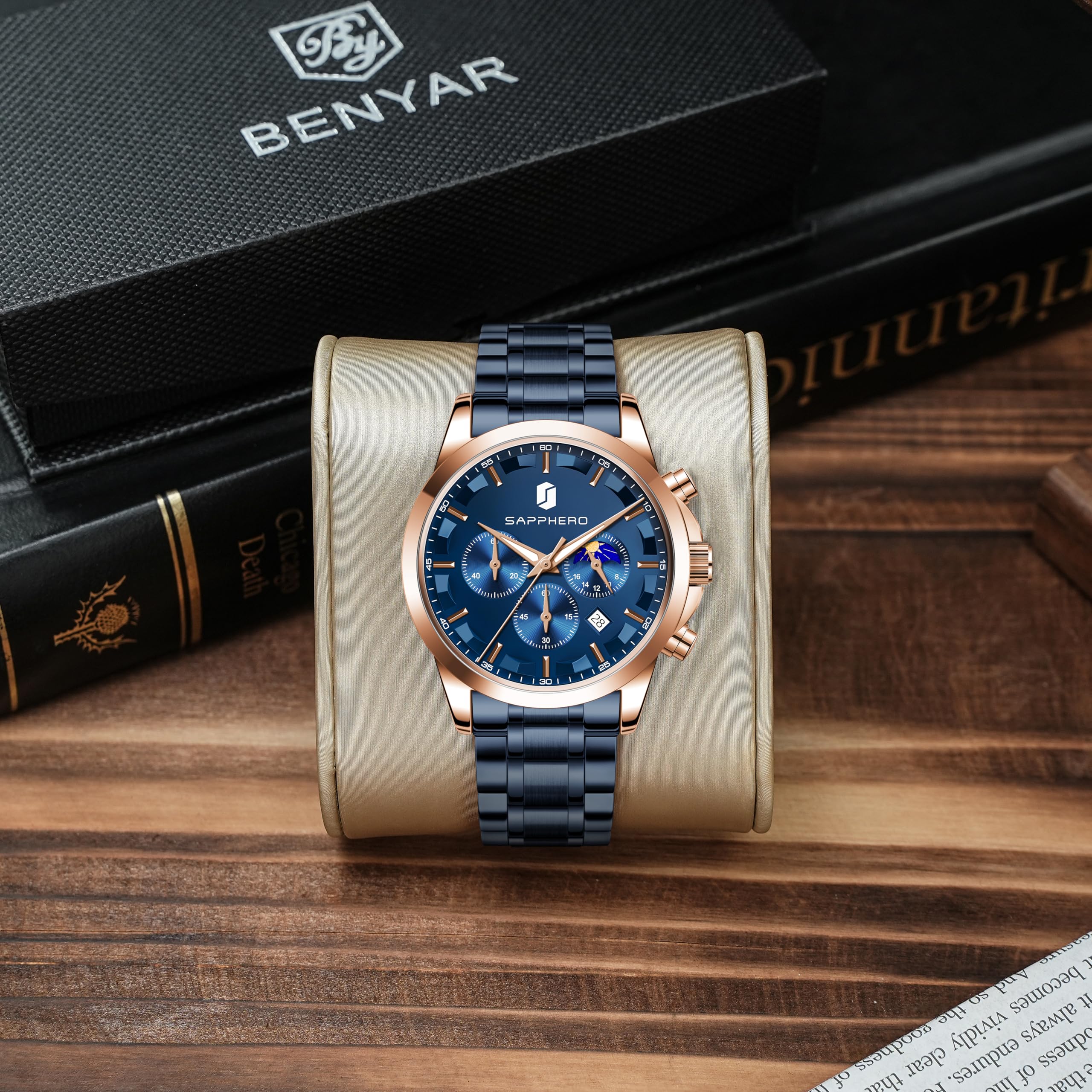 BENYAR Men's Watches Analog Quartz Chronograph Waterproof Stainless Steel Wrist Watches for Men Business Work Casual Sport Mens Dress Watch Unique Elegant Gifts for Men