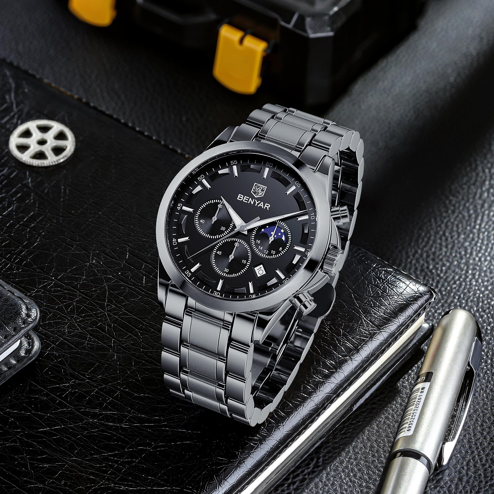 BENYAR Men's Watches Analog Quartz Chronograph Waterproof Stainless Steel Wrist Watches for Men Business Work Casual Sport Mens Dress Watch Unique Elegant Gifts for Men