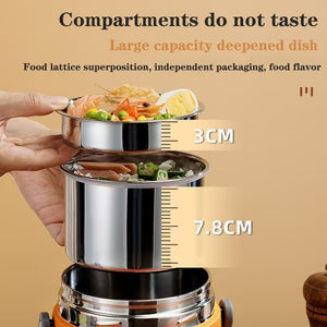 Stackable food containers with measurements on a beige background