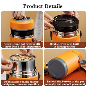 Multifunctional food container with various features highlighted