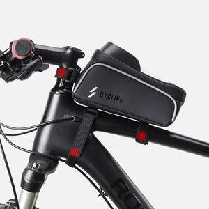 Bicycle handlebar with a smartphone mount and Specialized logo on a white background